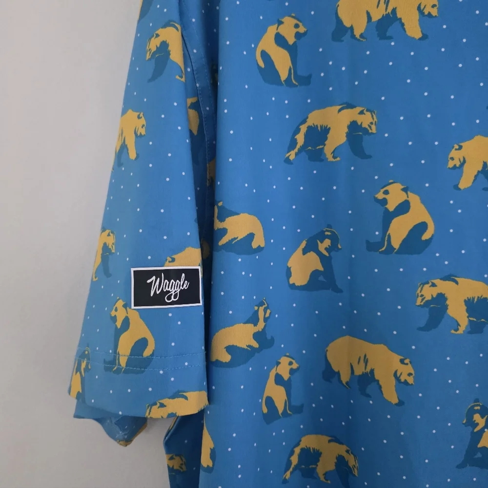 Waggle Polo Golf Performanxe Shirt Short Sleeve Golden Bear Yellow Blue Size L - Picture 7 of 8